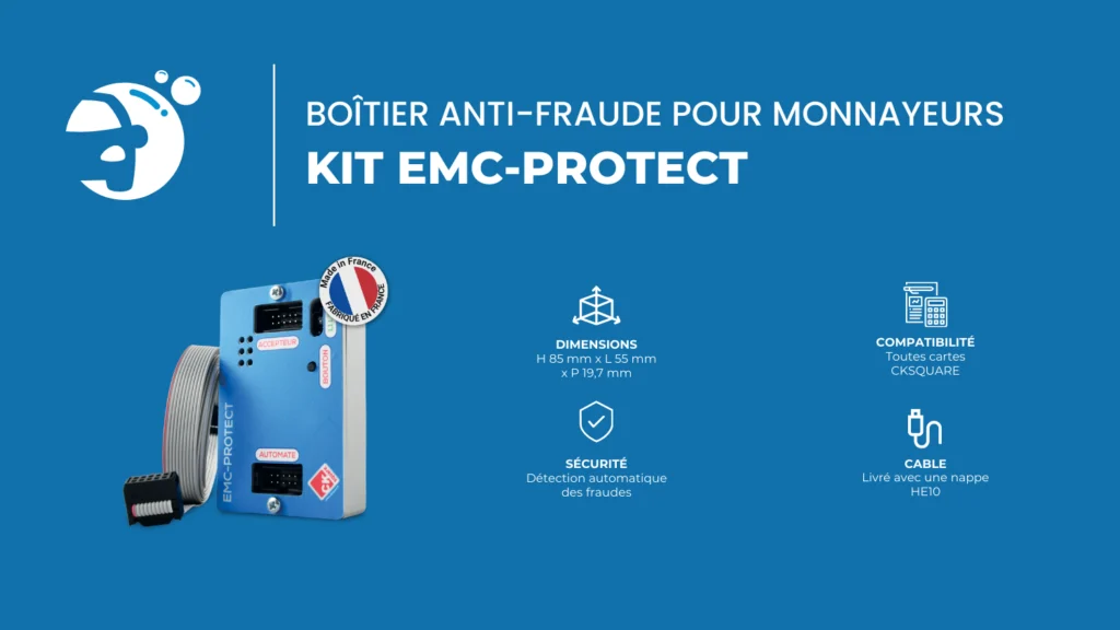 Boîtier anti-fraude EMC-PROTECT pour monnayeur de station de lavage CKSQUARE.